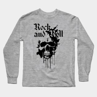 rock and roll skull with black and white ink Long Sleeve T-Shirt